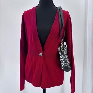 vintage Laura Michelle by CB Design Women's Red Button Front Cardigan Sweater XL